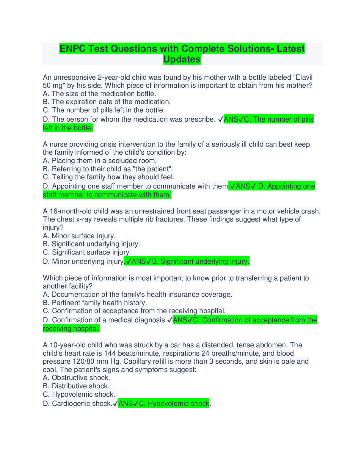 Preview image for ENPC Test Questions with Complete Solutions- Latest Updates